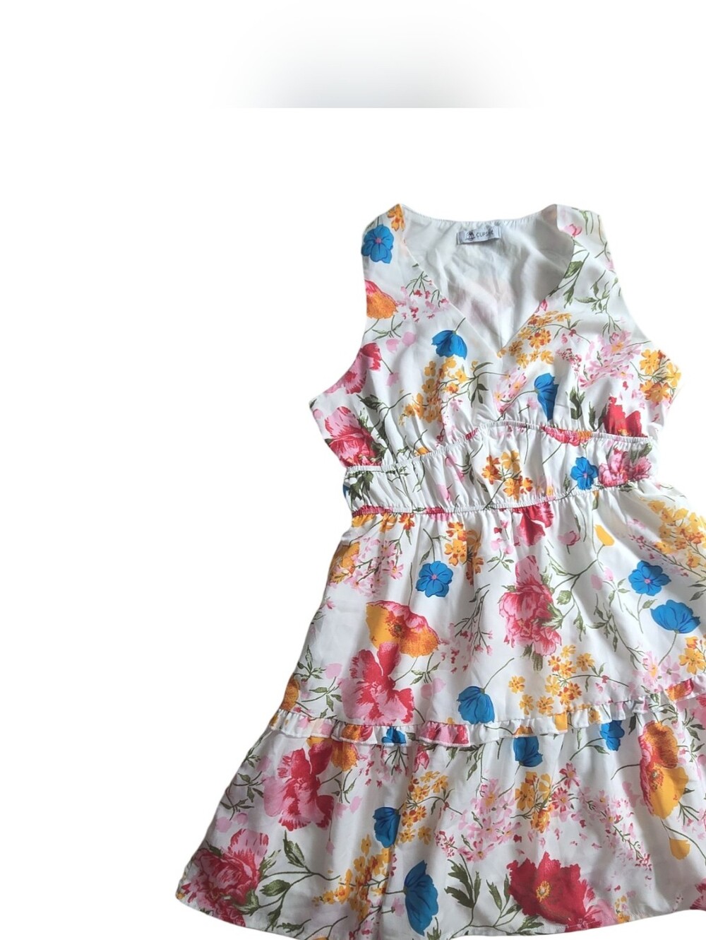 Cupshe Floral Tiered Ruffle Sleevess Dress Vneck Coastal Cowgirl Festival Size L - Picture 2 of 9